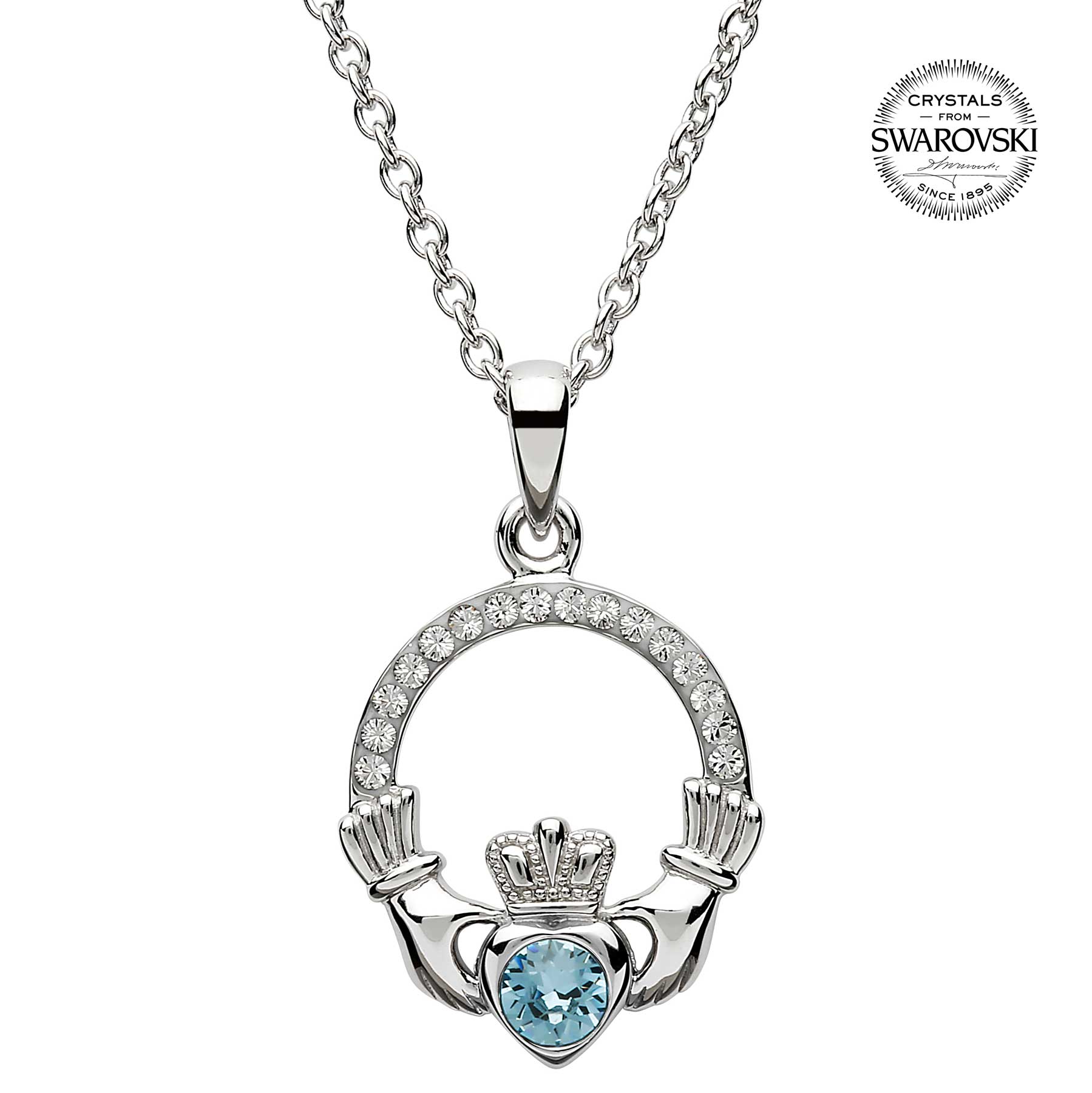 Product image for Irish Necklace | Sterling Silver Claddagh Swarovski Crystal Birthstone Pendant