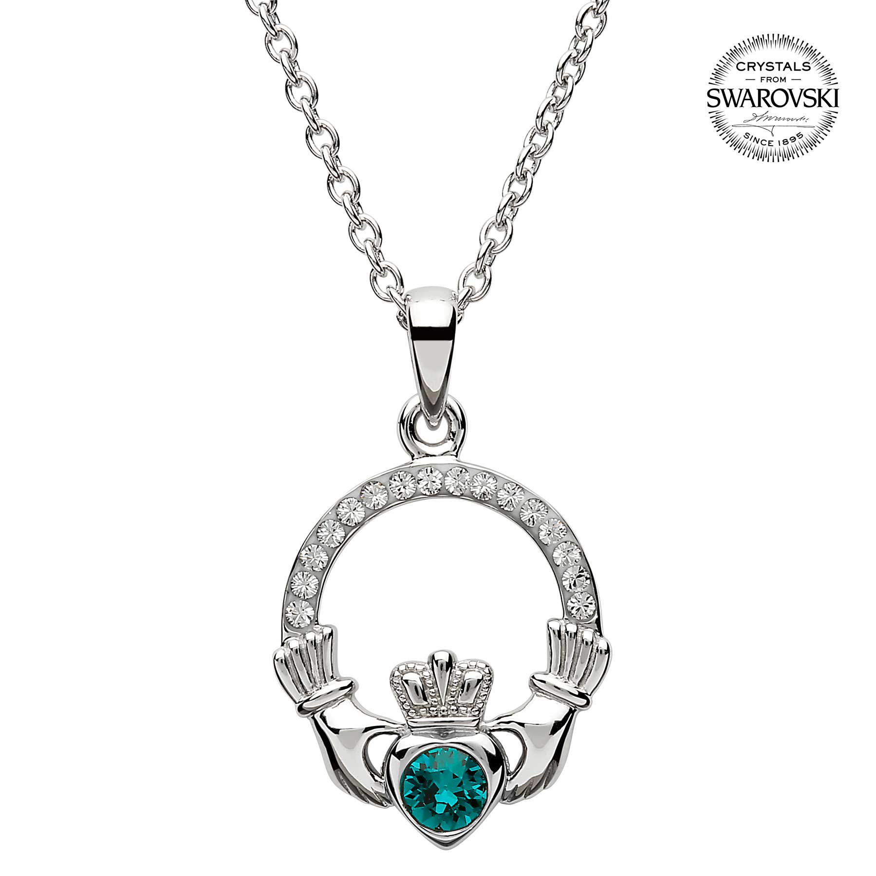 Product image for Irish Necklace | Sterling Silver Claddagh Swarovski Crystal Birthstone Pendant