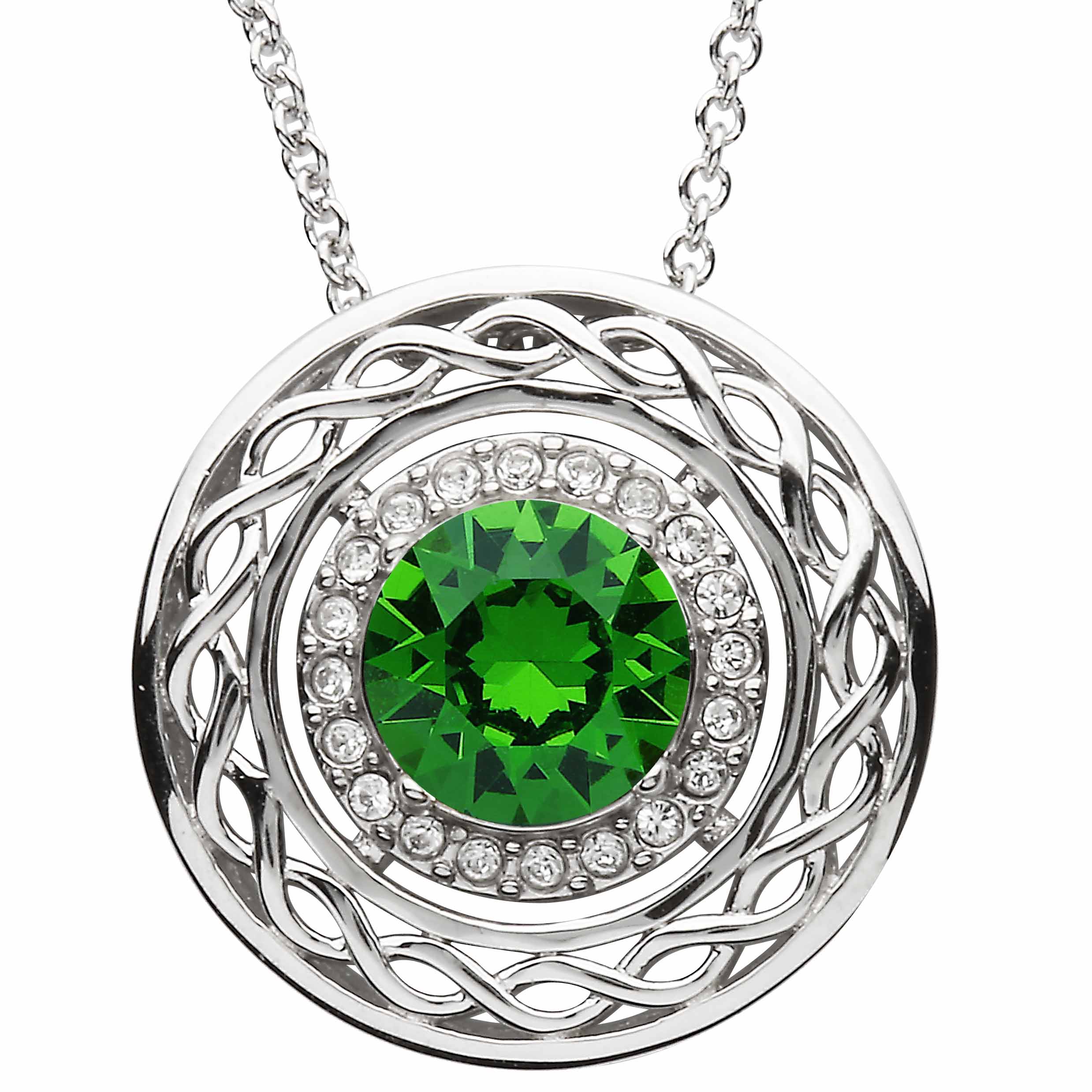 Product image for Irish Necklace | Sterling Silver Swarovski Crystal Emerald Celtic Pendant