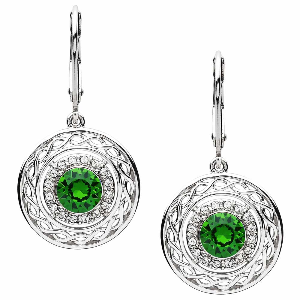 Product image for Irish Earrings | Sterling Silver Swarovski Crystal Emerald Celtic Earrings