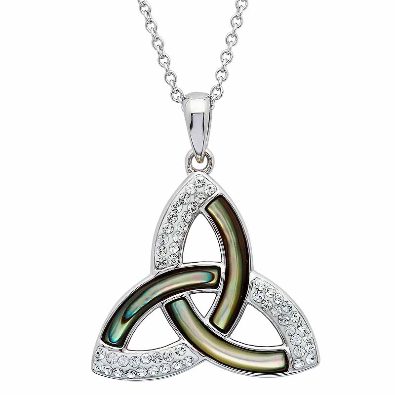 Product image for Irish Necklace | Sterling Silver Swarovski Crystal & Abalone Trinity Knot Pendant