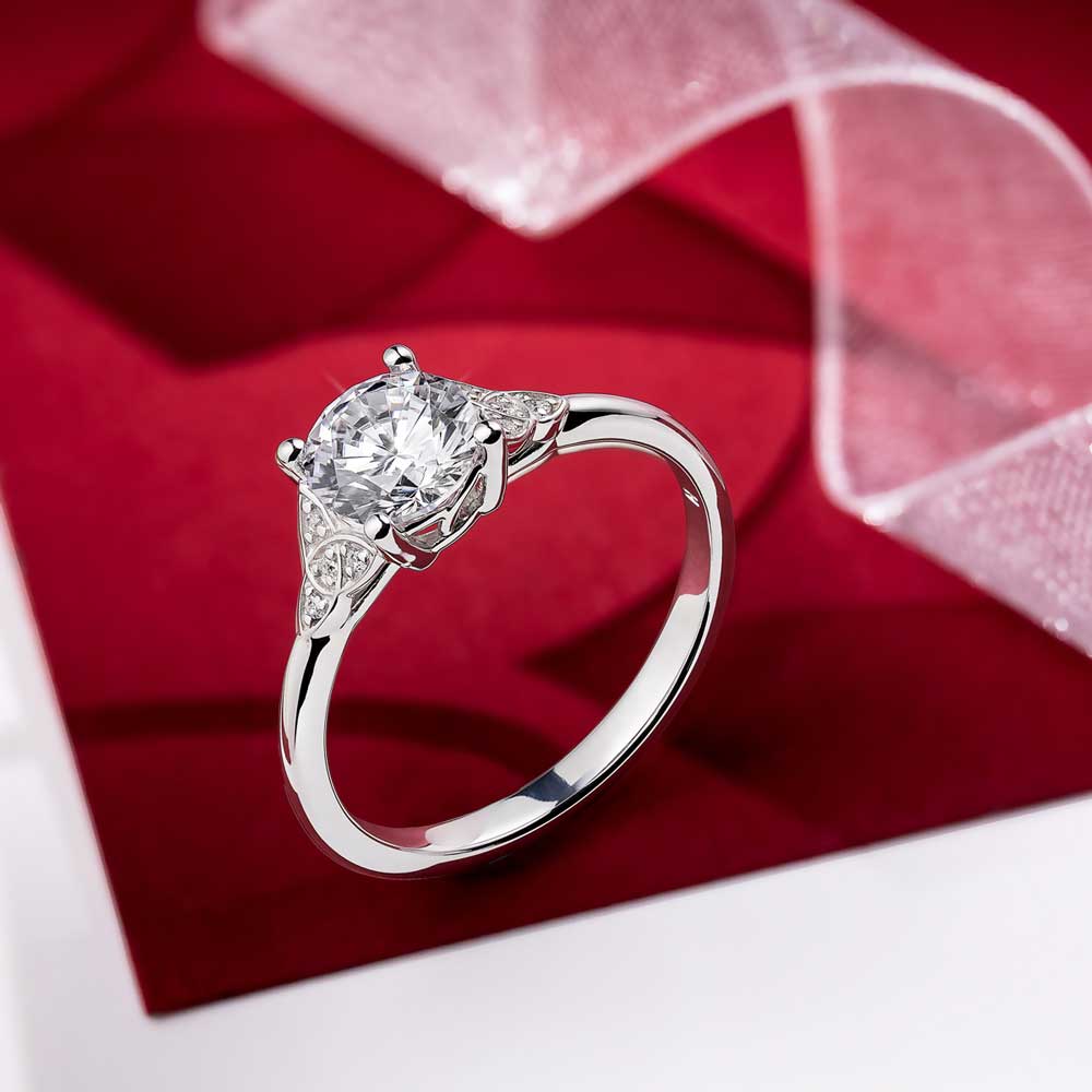 Product image for Irish Engagement Ring | Aislinn 14k White Gold 1ct Diamond Celtic Trinity Knot Ring