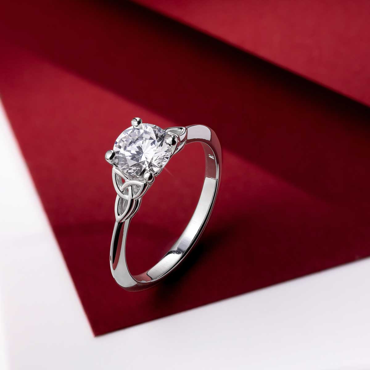 Product image for Irish Engagement Ring | Fiadh 14K White Gold 1ct Diamond Solitaire Celtic Trinity Knot Ring 