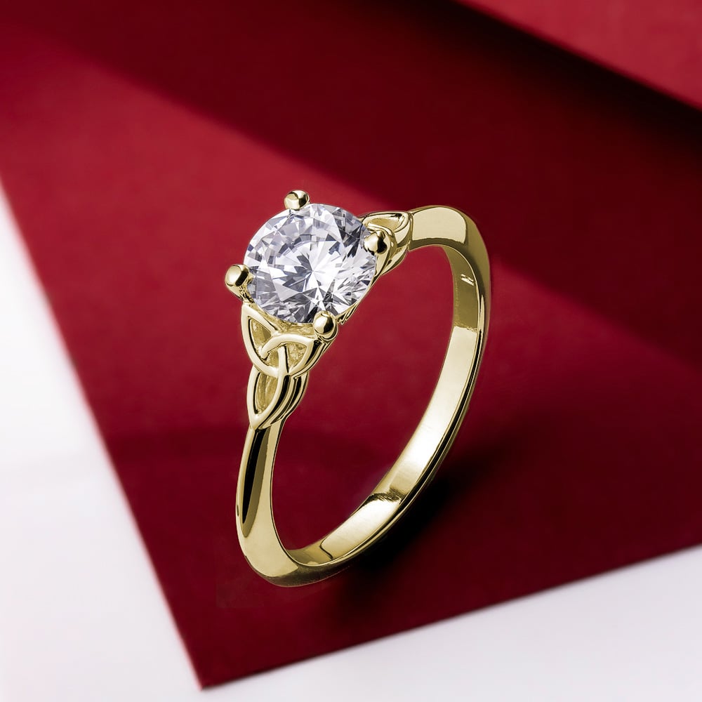 Product image for Irish Engagement Ring | Flannait 14k Yellow Gold 1ct Diamond Solitaire Celtic Trinity Knot Ring 