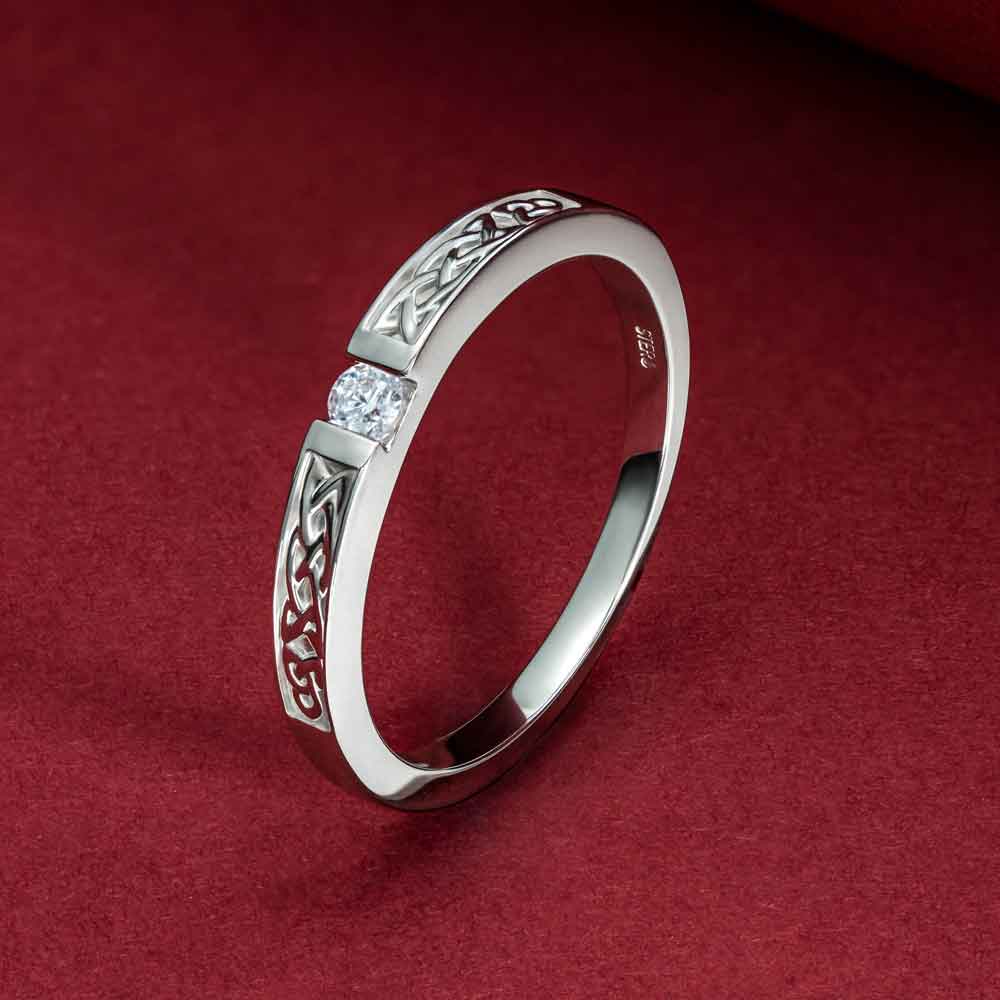 Product image for Irish Ring | Ardghal 14k White Gold Diamond Mens Narrow Celtic Knot Ring 