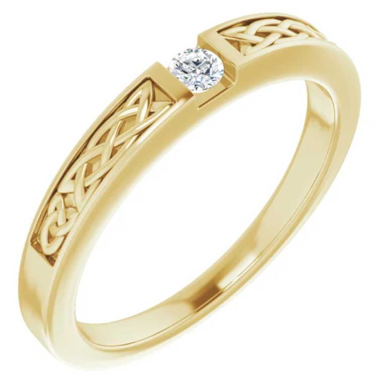 Product image for Irish Ring | Aodh 14k Yellow Gold Diamond Mens Narrow Celtic Knot Ring 