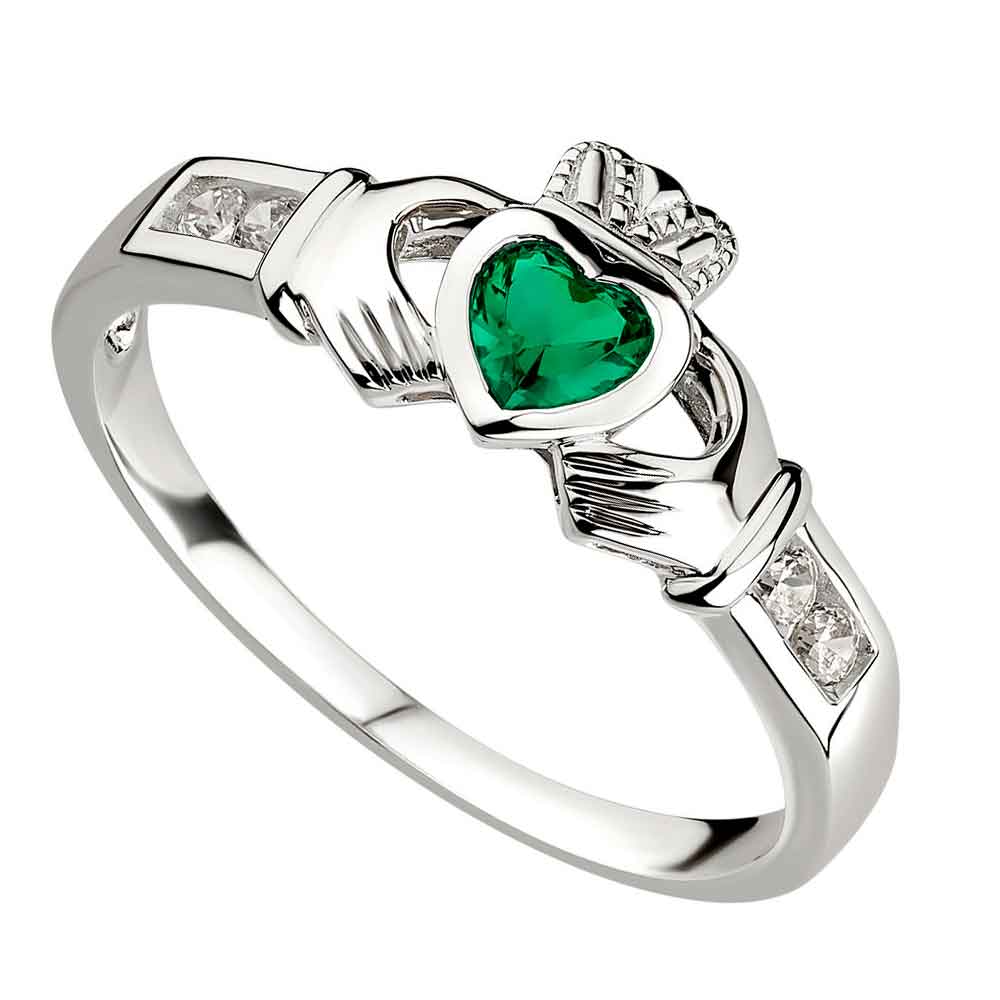 Product image for Claddagh Ring - Ladies Sterling Silver and Emerald Heart Claddagh