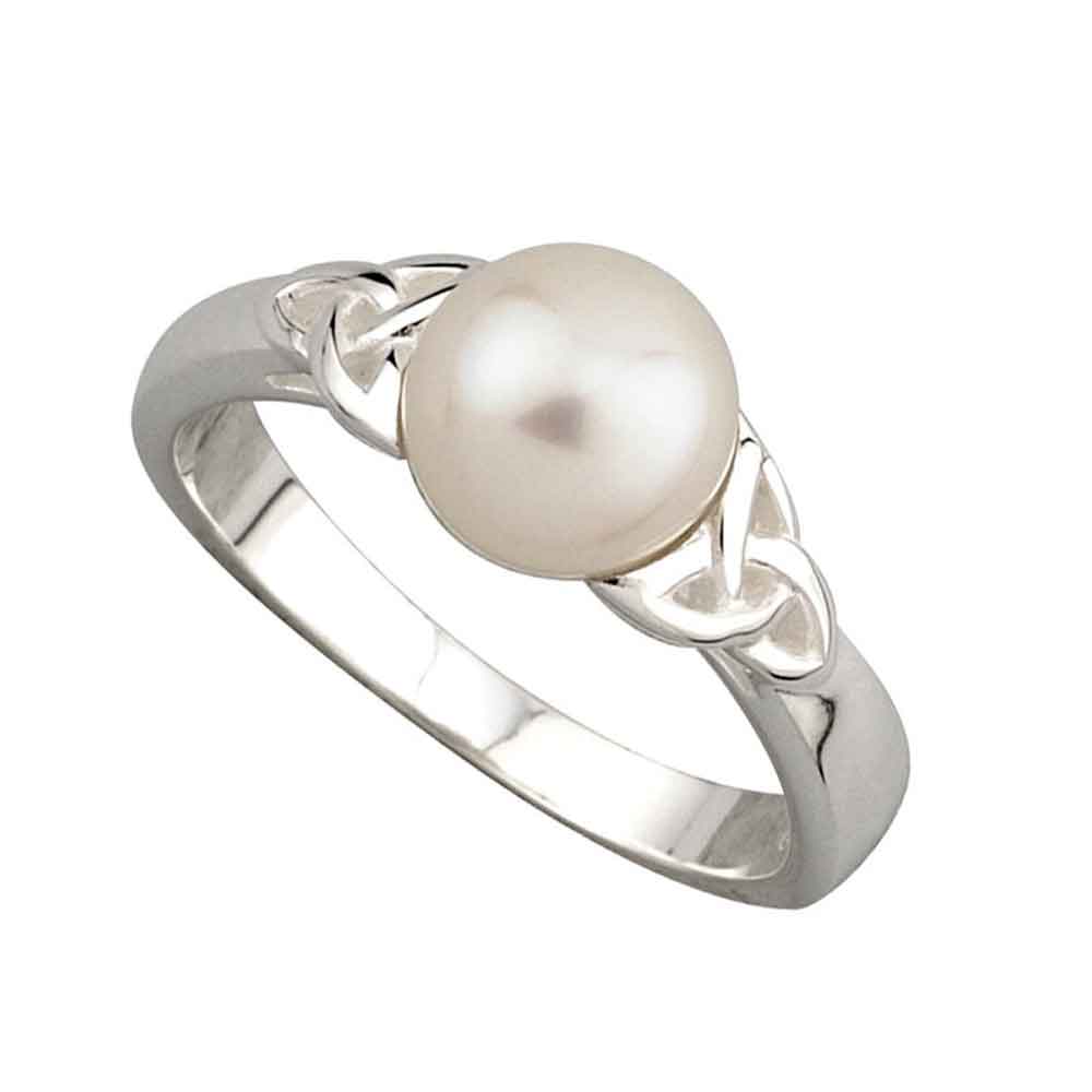 Product image for Irish Ring | Sterling Silver Pearl Trinity Knot Ring