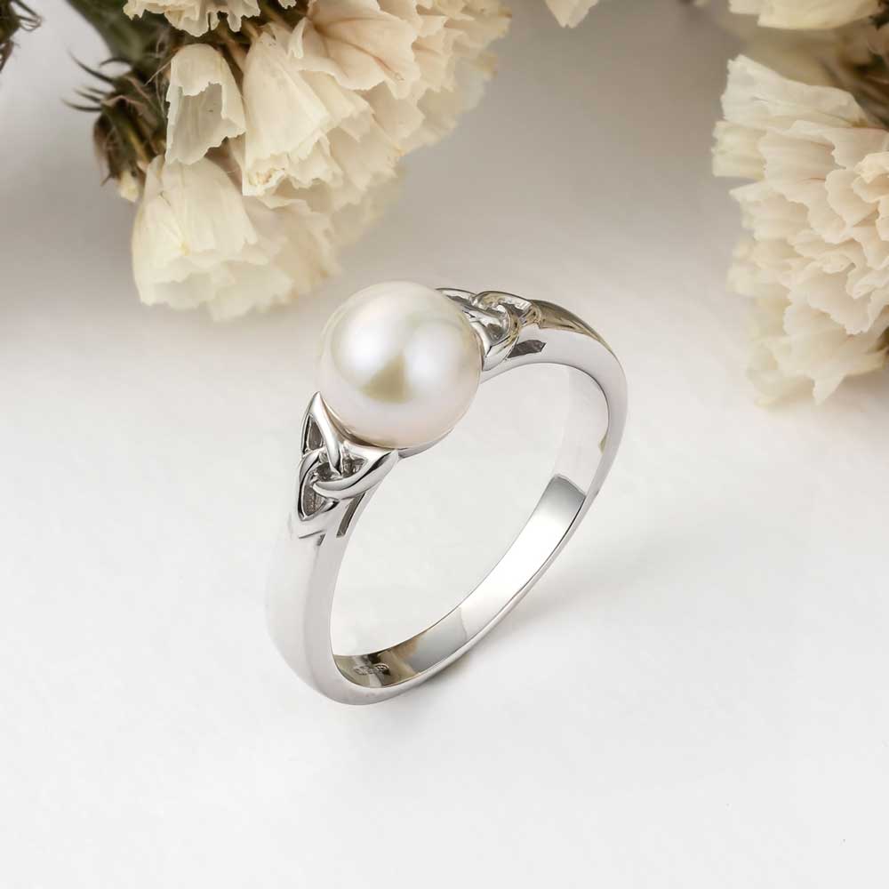 Product image for Irish Ring | Sterling Silver Pearl Trinity Knot Ring