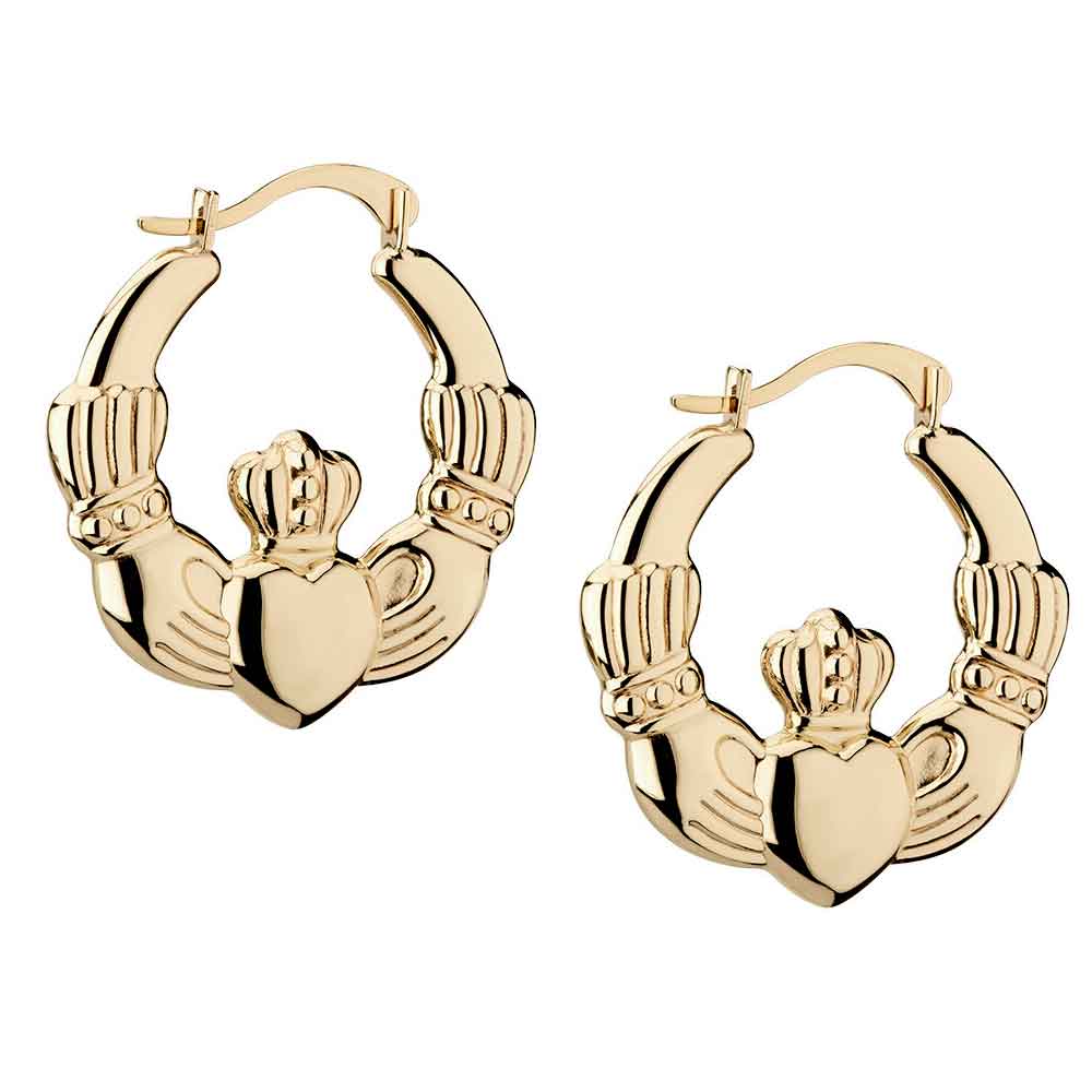 Product image for 14k Yellow Gold Claddagh Hoop Earrings