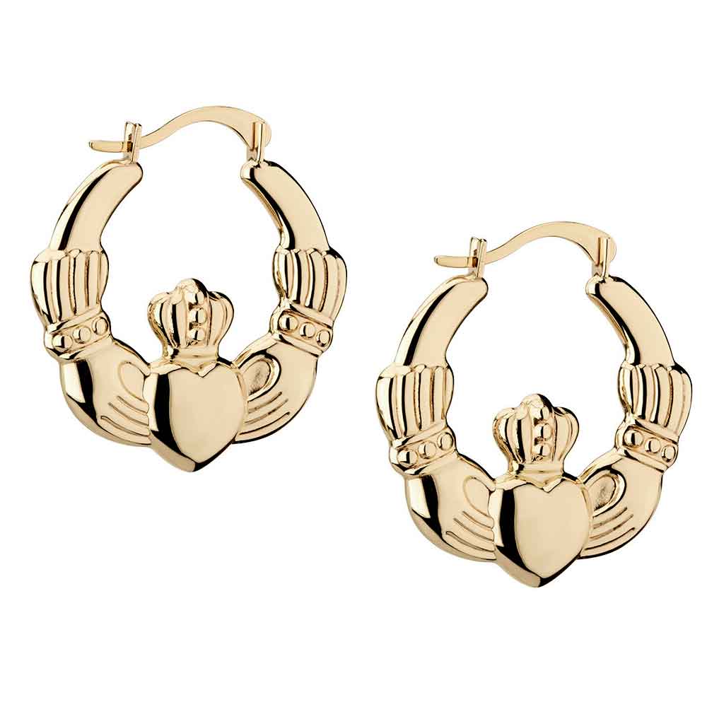 Gold claddagh discount hoop earrings