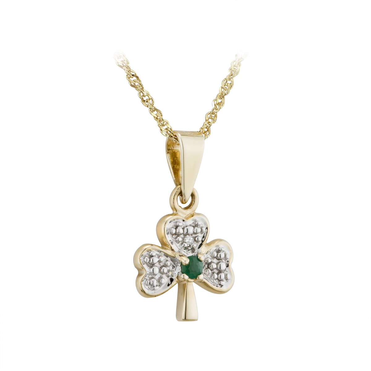 Product image for Irish Necklace | 14k Yellow Gold Diamond & Emerald Shamrock Pendant