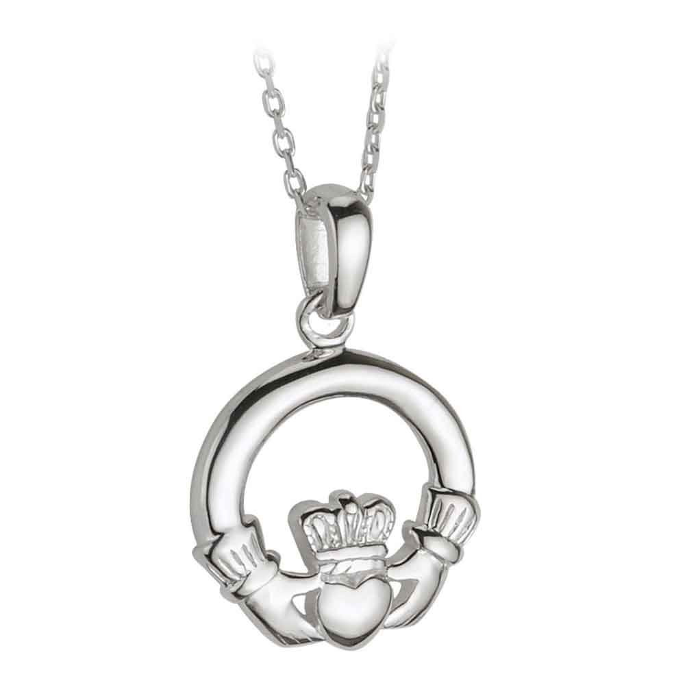 Product image for Irish Necklace - Sterling Silver Classic Claddagh Pendant with Chain
