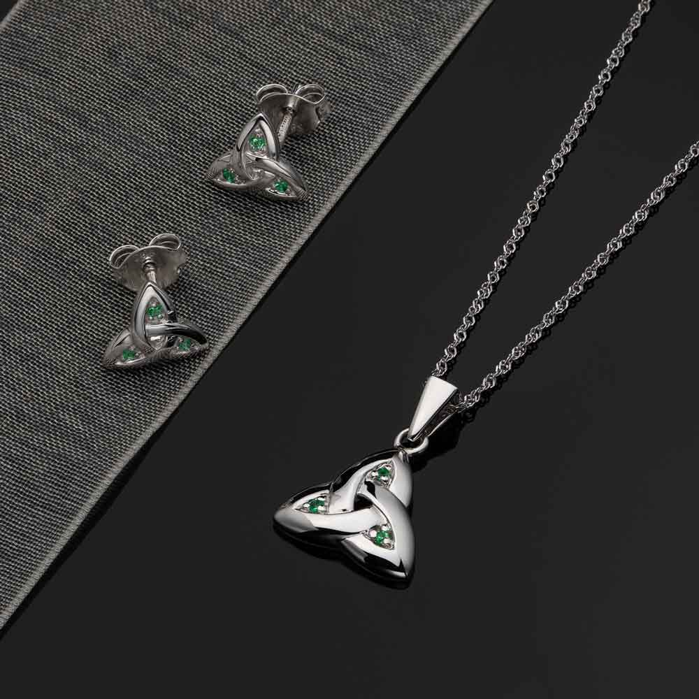 Product image for 14k White Gold Trinity Knot with Emeralds Earrings