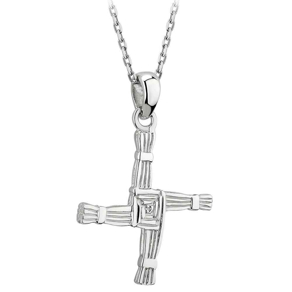 Product image for Irish Necklace - Sterling Silver Double Sided St Brigid's Cross Pendant with Chain