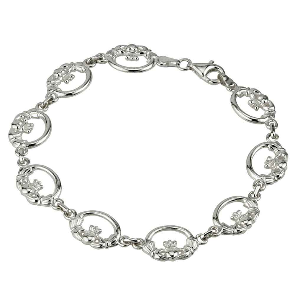 Sterling Silver Claddagh Link Bracelet at IrishShop.com | IJSV05372