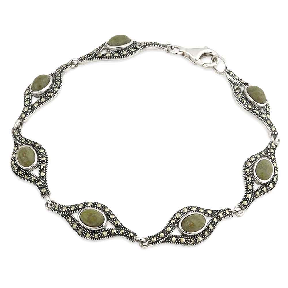 Product image for Sterling Silver Connemara Marble and Marcasite Link Bracelet