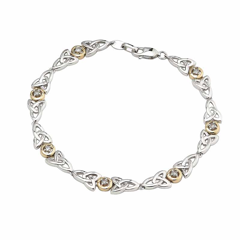 Product image for Irish Bracelet | Diamond Sterling Silver and 10k Yellow Gold Celtic Trinity Knot Bracelet