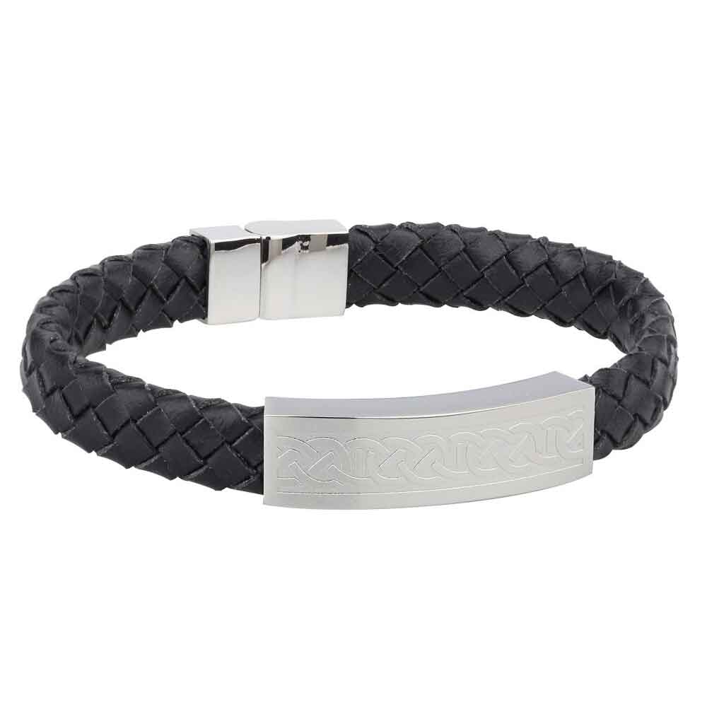 Irish Bracelet - Steel Men's Medium Black Leather Bracelet at IrishShop ...