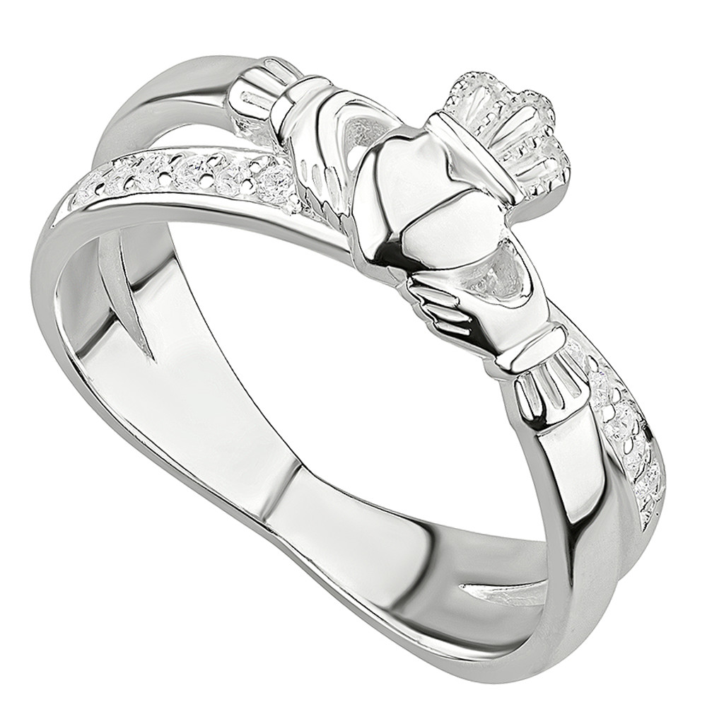 Taille Cordelia Voor u Irish Rings | Sterling Silver Ladies Crystal Crossover Claddagh Ring at  IrishShop.com | IJSV21063