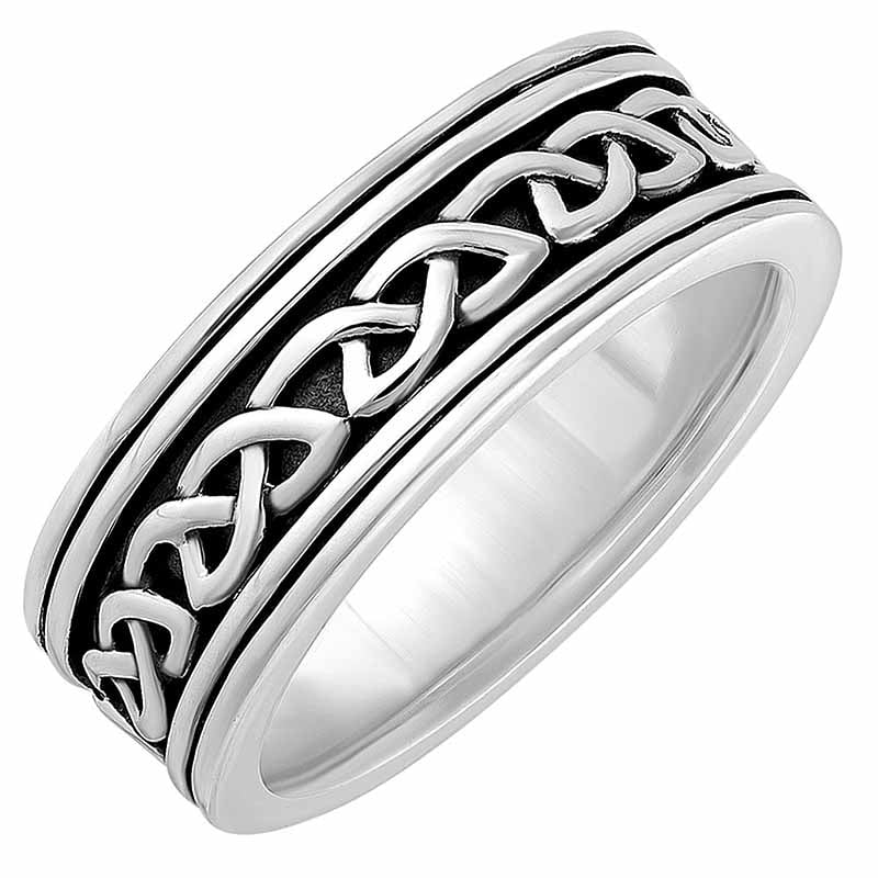 Evan, 7 mm Silver-Tone Stainless Steel With Trinity Knot Pattern Celtic Ring, In stock!