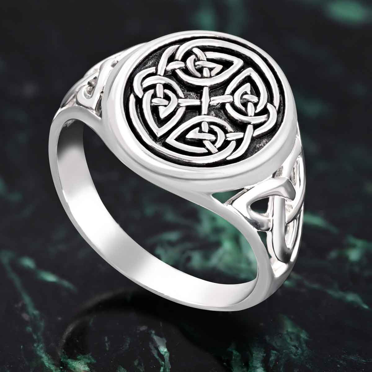 Product image for Irish Ring | Sterling Silver Oxidized Mens Celtic Knot Signet Ring
