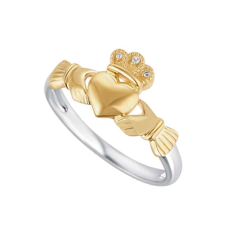 Product image for Irish Ring | Diamond 10k Gold & Sterling Silver Ladies Claddagh Ring