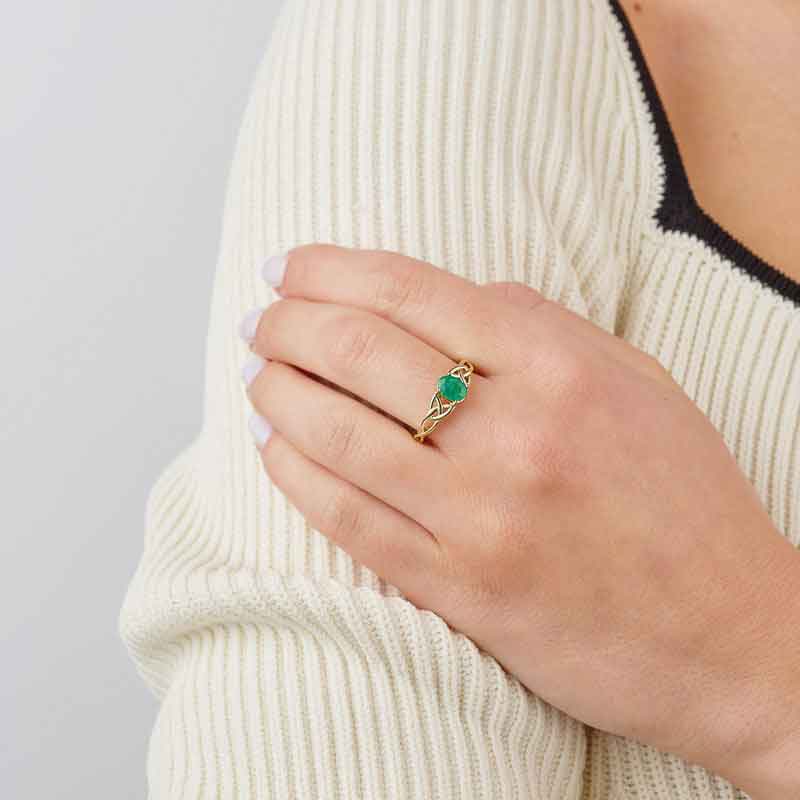 Product image for Irish Ring | 14k Gold Emerald Celtic Trinity Knot Ring