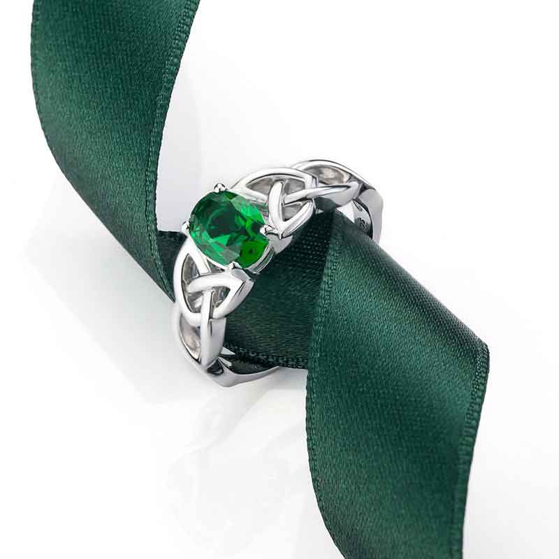 Product image for Irish Ring | Sterling Silver Green Crystal Celtic Trinity Knot Ring