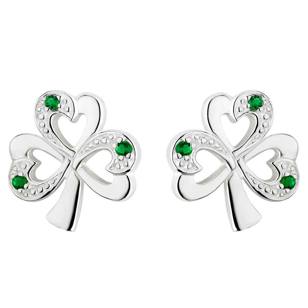 Product image for Sterling Silver Shamrock Green Stone Earrings