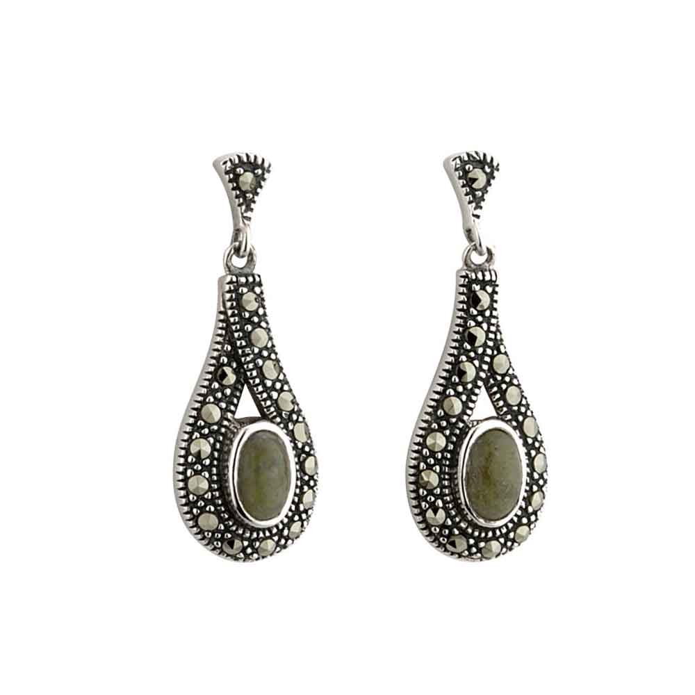 Product image for Sterling Silver Connemara Marble and Marcasite Earrings