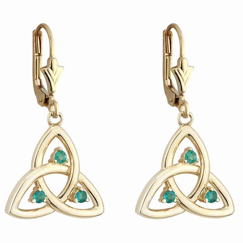 Celtic Earrings | 14k Gold Emerald Trinity Knot Drop Irish Earrings at ...