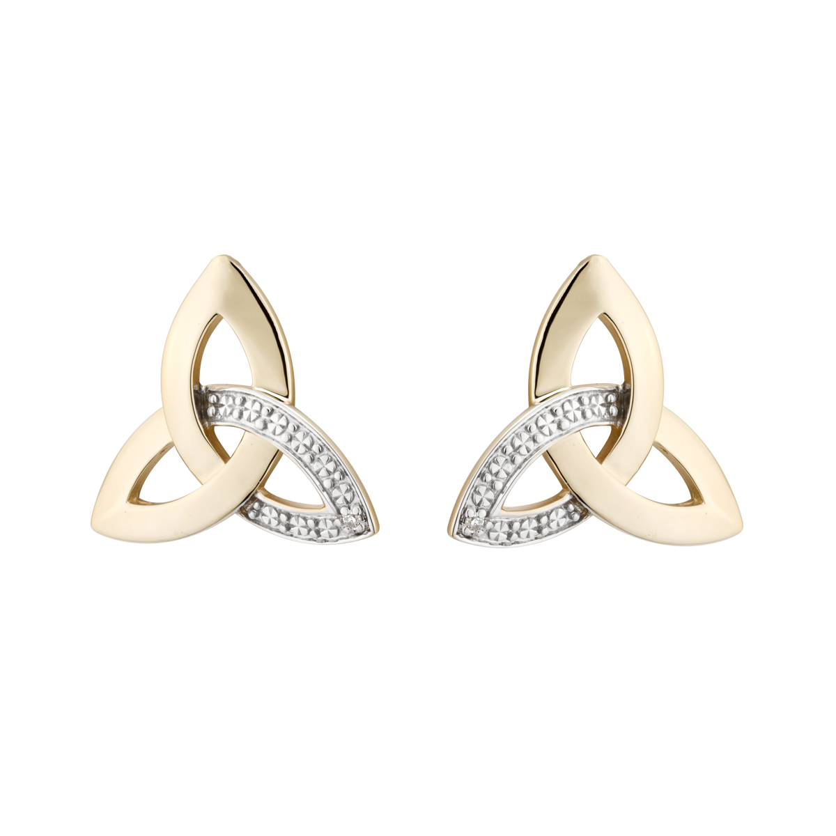 Product image for Irish Earrings | 14k Yellow Gold Stud Trinity Knot Diamond Earrings