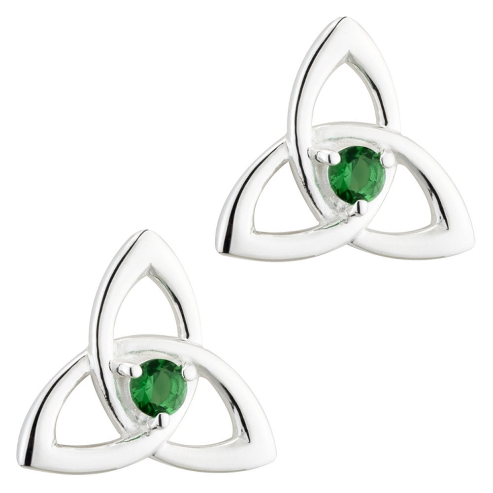 Solvar Silver Green Crystal Trinity Stud Earrings