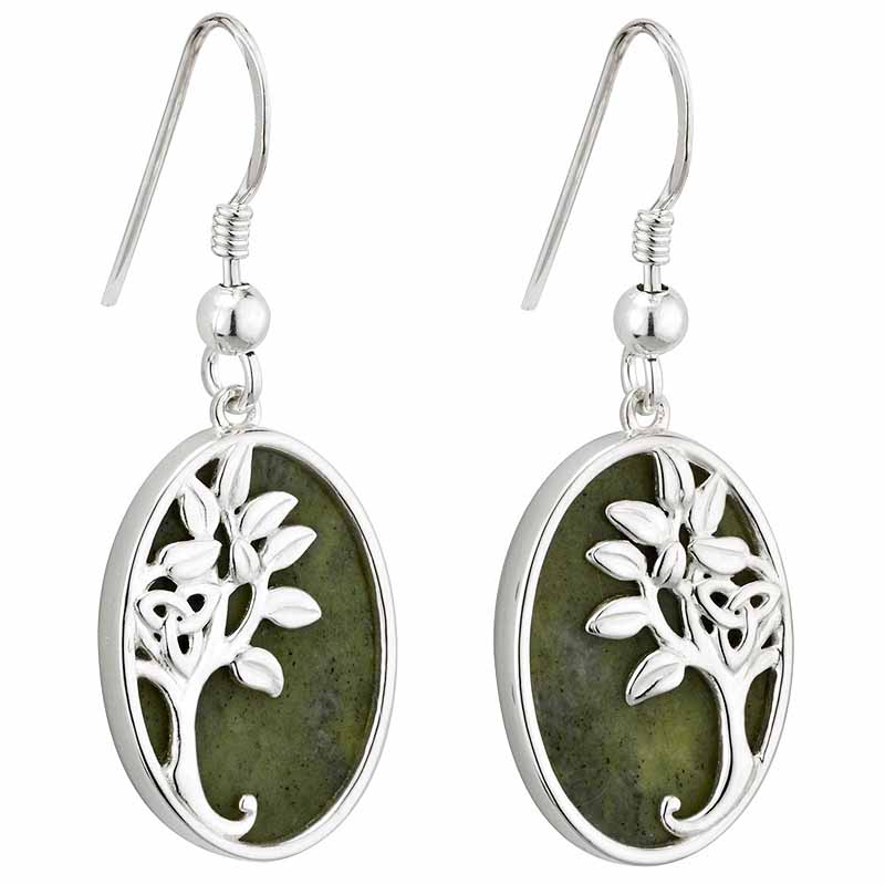Product image for Irish Earrings | Sterling Silver Connemara Marble Celtic Tree of Life Green Earrings