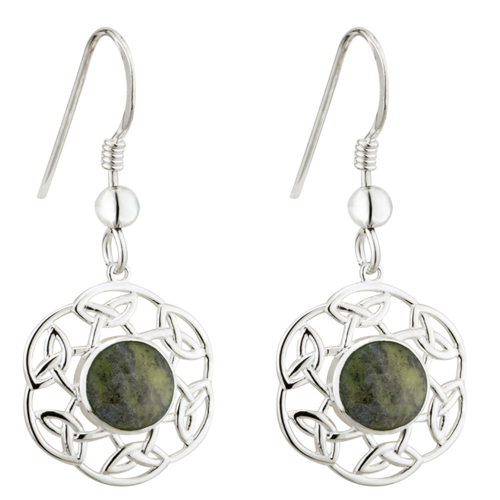 Product image for Irish Earrings | Connemara Marble Sterling Silver Open Trinity Knot Earrings