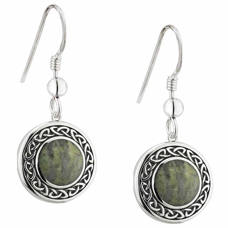Product image for Irish Earrings | Connemara Marble Sterling Silver Celtic Knot Drop Earrings
