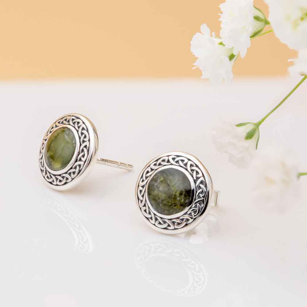 Irish jewellery and gifts Details about   Kilkenny marble celtic stud earrings Black gemstone 