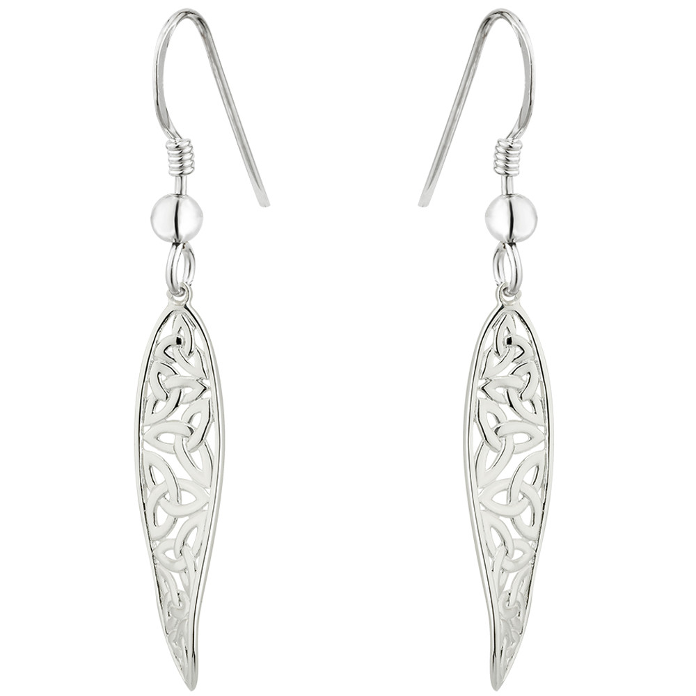 Product image for Celtic Earrings - Sterling Silver Long Irish Trinity Knot Drop Earrings
