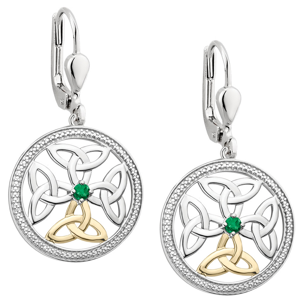 Product image for Irish Earrings | 10k Gold & Sterling Silver Trinity Knot Crystal Drop Celtic Earrings