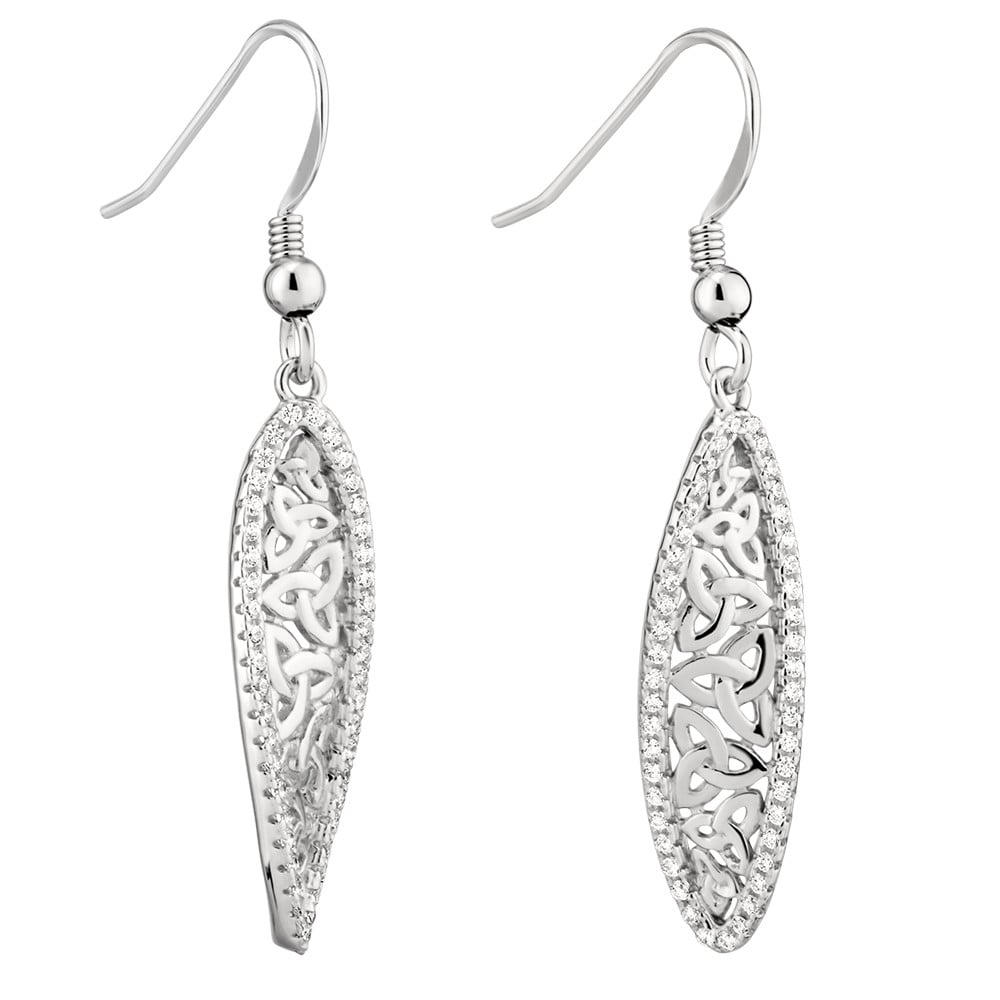 Product image for Irish Earrings | Sterling Silver Trinity Knot Twist Crystal Celtic Earrings