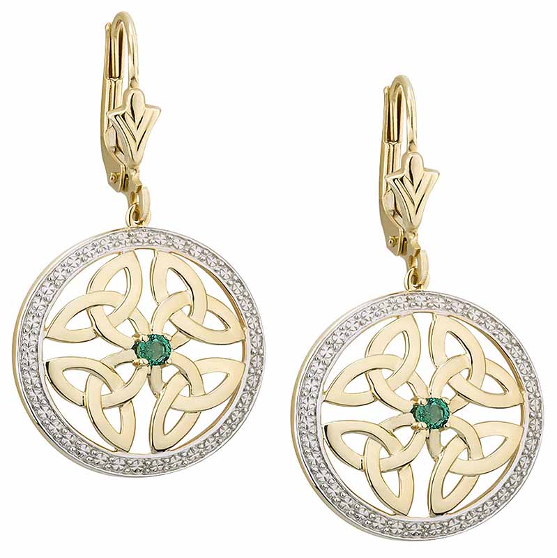 Product image for Irish Earrings | 14k Gold Emerald Trinity Knot Circle Celtic Earrings