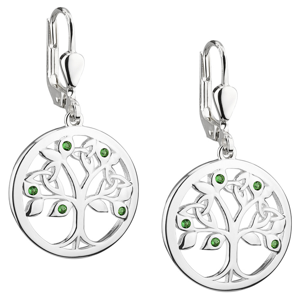 Irish Earrings Sterling Silver Green Crystal Celtic Tree of Life Earrings at IrishShop IJSV33958