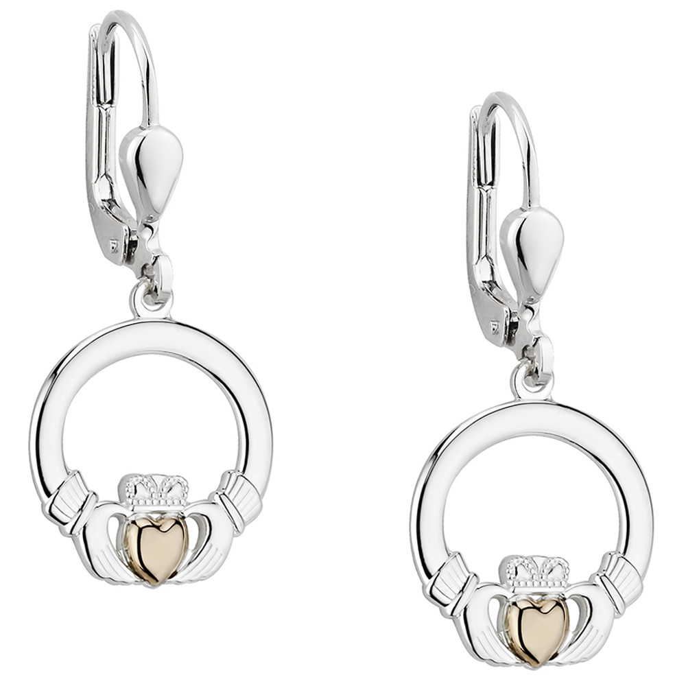 Product image for Irish Earrings | 10k Gold Heart Sterling Silver Claddagh Earrings