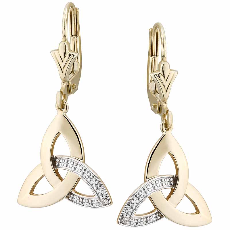 14K Gold Diamond Set Trinity Knot Stud Earrings