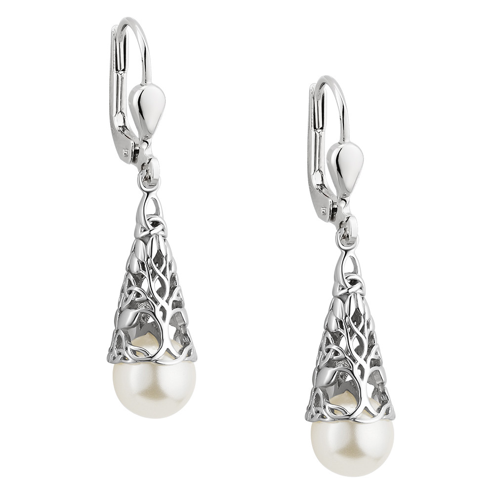 Product image for Irish Earrings | Sterling Silver Glass Pearl Trinity Knot Earrings