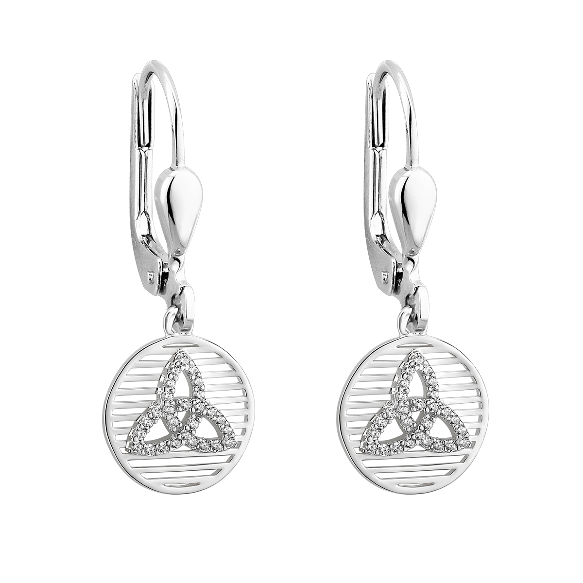 Product image for Irish Earrings | Sterling Silver Circle Drop Crystal Celtic Trinity Knot Earrings