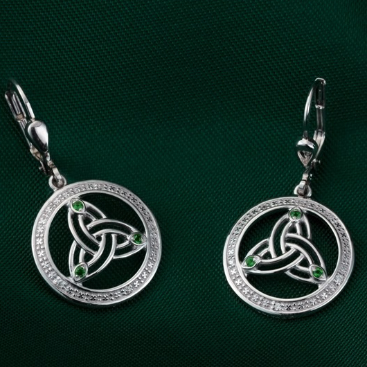 Product image for Irish Earrings | Sterling Silver Crystal Round Drop Celtic Trinity Knot Earrings