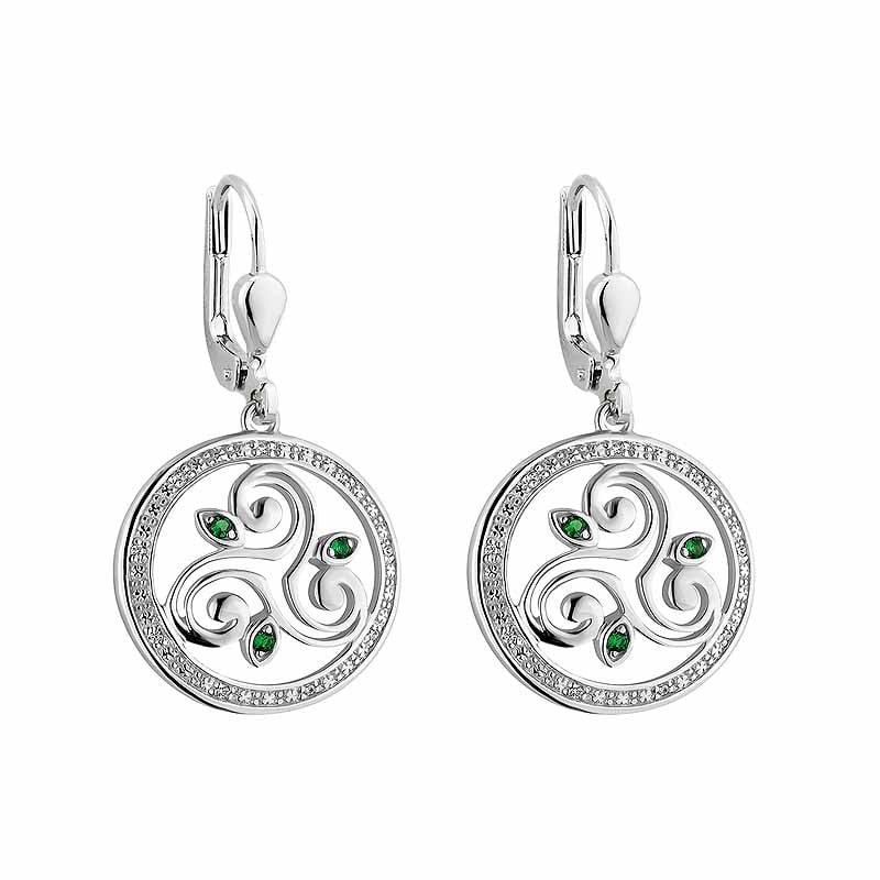 Product image for Irish Earrings | Sterling Silver Crystal Round Drop Celtic Spiral Triskele Earrings