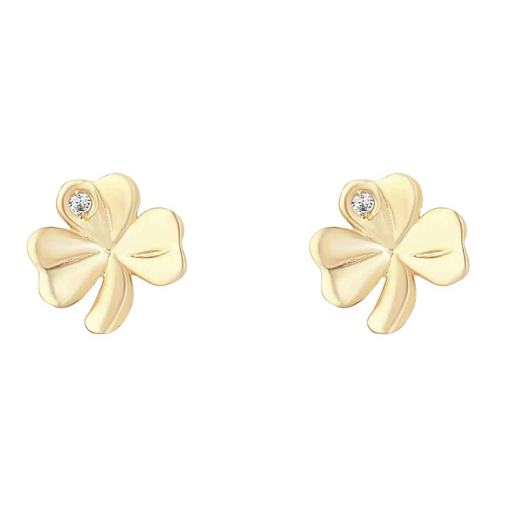 Product image for Irish Earrings | 10k Gold Crystal Shamrock Stud Earrings